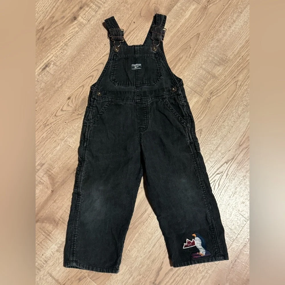 Vintage OshKosh B’gosh Black Corduroy Penguin Overalls 3T